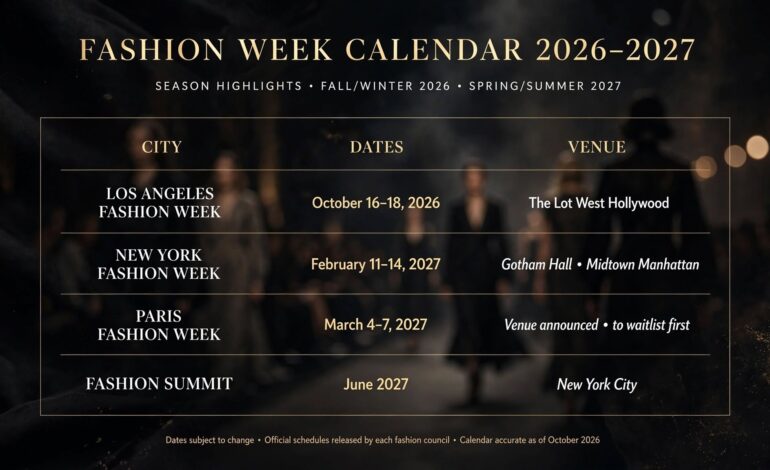 Fashion Week Dates 2026-2027 full schedule calendar luxury runway